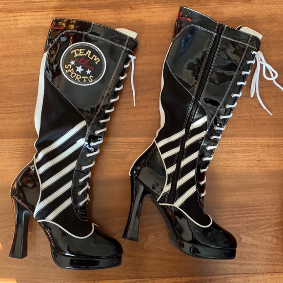 Patent Platform Lace Up High Heel Boots Size 8 - Picture 2 of 10